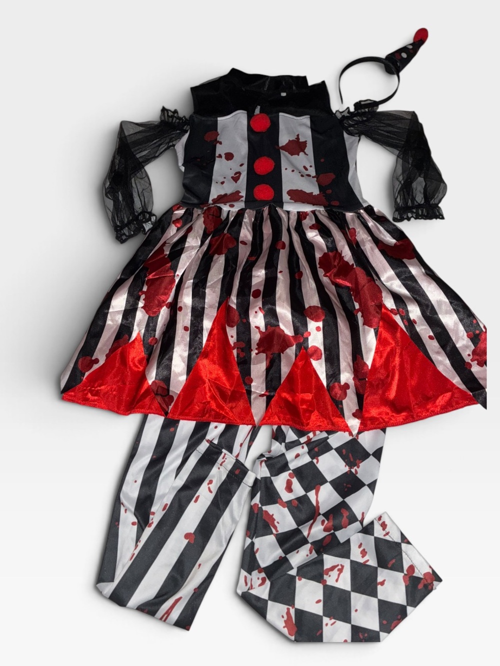 Girls Black and White Scary Clown Costume